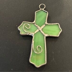 Green Stained Glass Cross Pendant